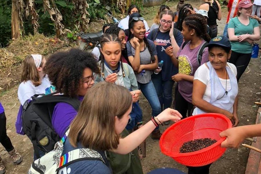 Students learn about coffee production in 秘鲁.